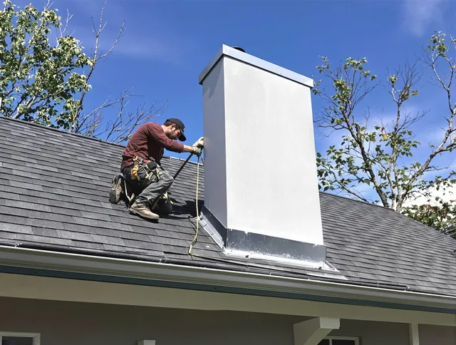 Lawndale Chimney Sweep team member finishing chimney construction in Lawndale, CA