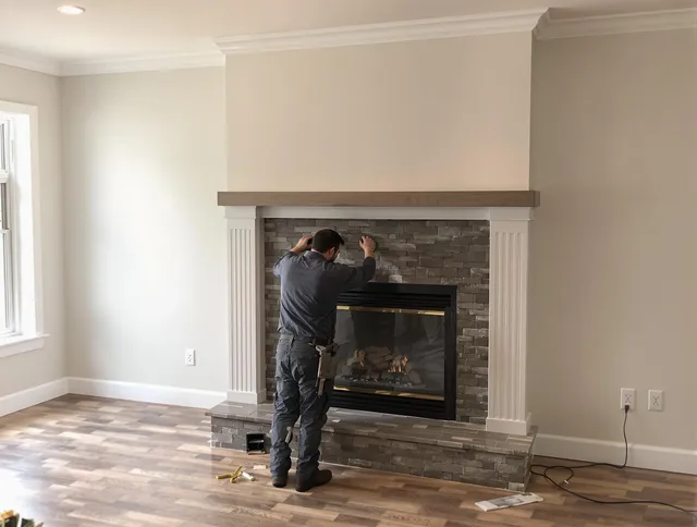 Lawndale Chimney Sweep finishing a custom fireplace install in Lawndale, CA